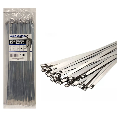 Kable Kontrol® Stainless Steel Metal Zip Ties - 15 Long - 200 Lbs Tensile Strength - 100 Pcs / Pack